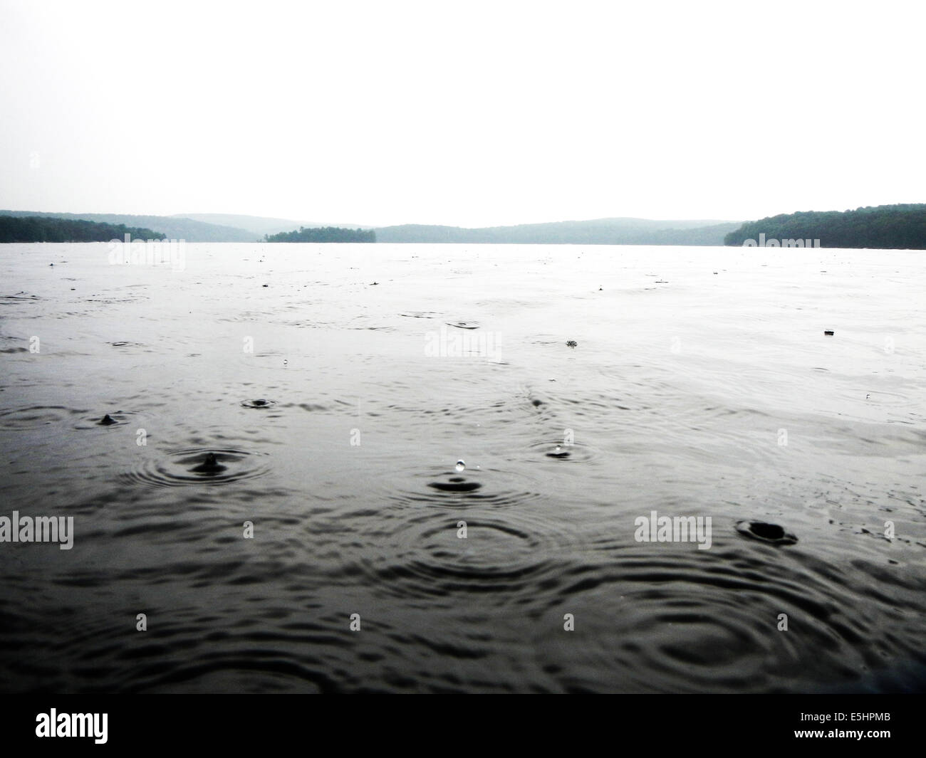 Raindrops on lake Stock Photo