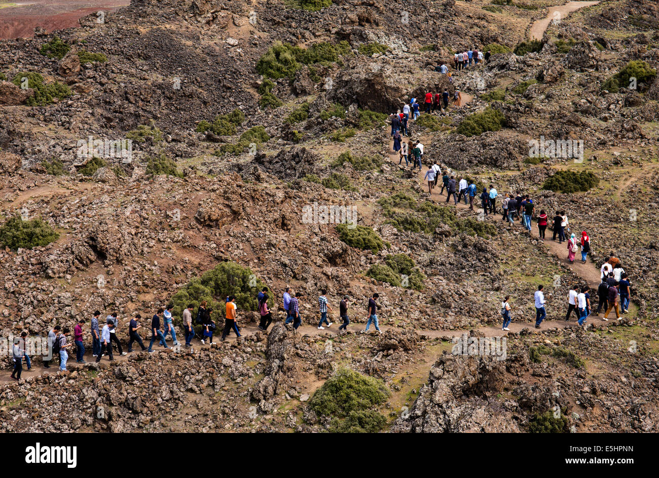 Visitors hiking in Geological Park Kula Manisa Turkey Stock Photo