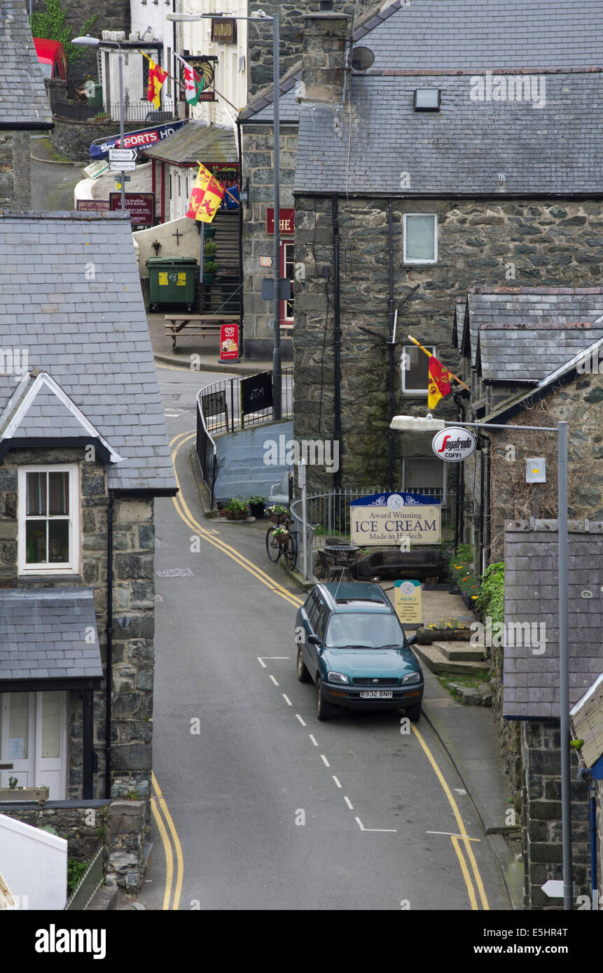 Harlech town centre, Gwynedd, North Wales Stock Photo