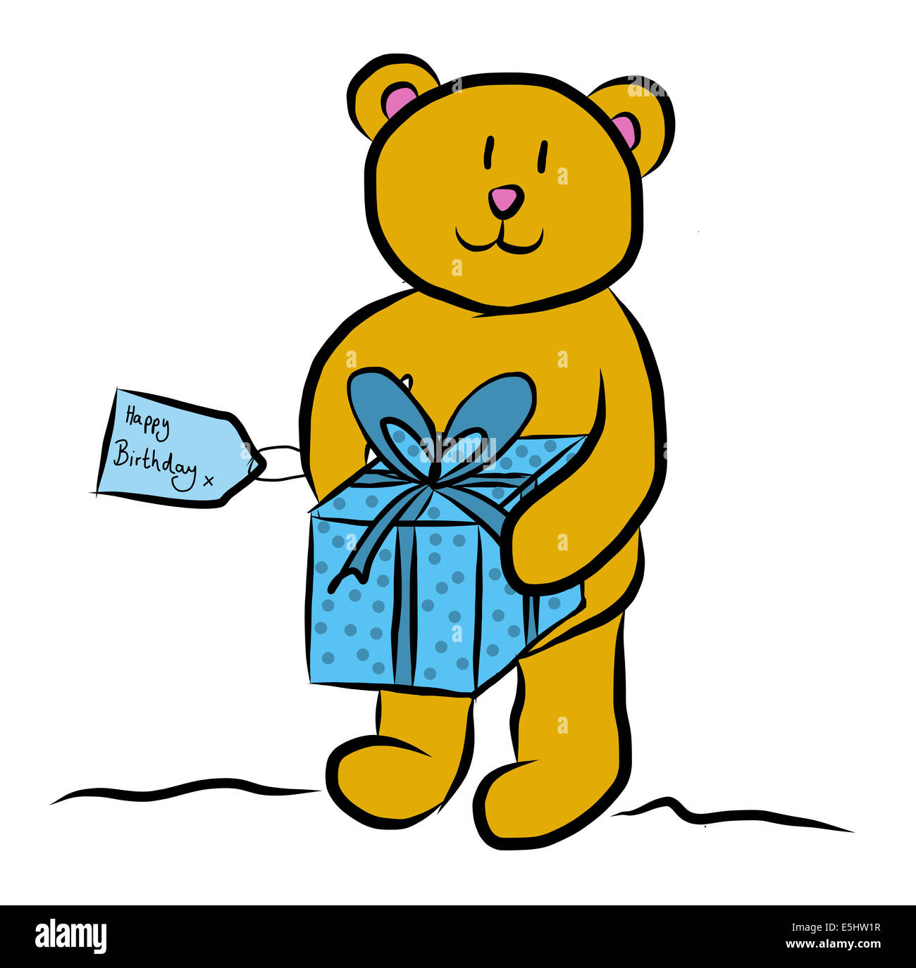 Illustration of a bear carrying a birthday present Stock Photo