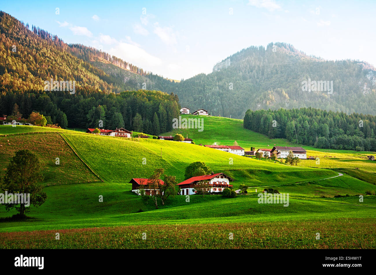 Mountain village in the alps Stock Photo - Alamy