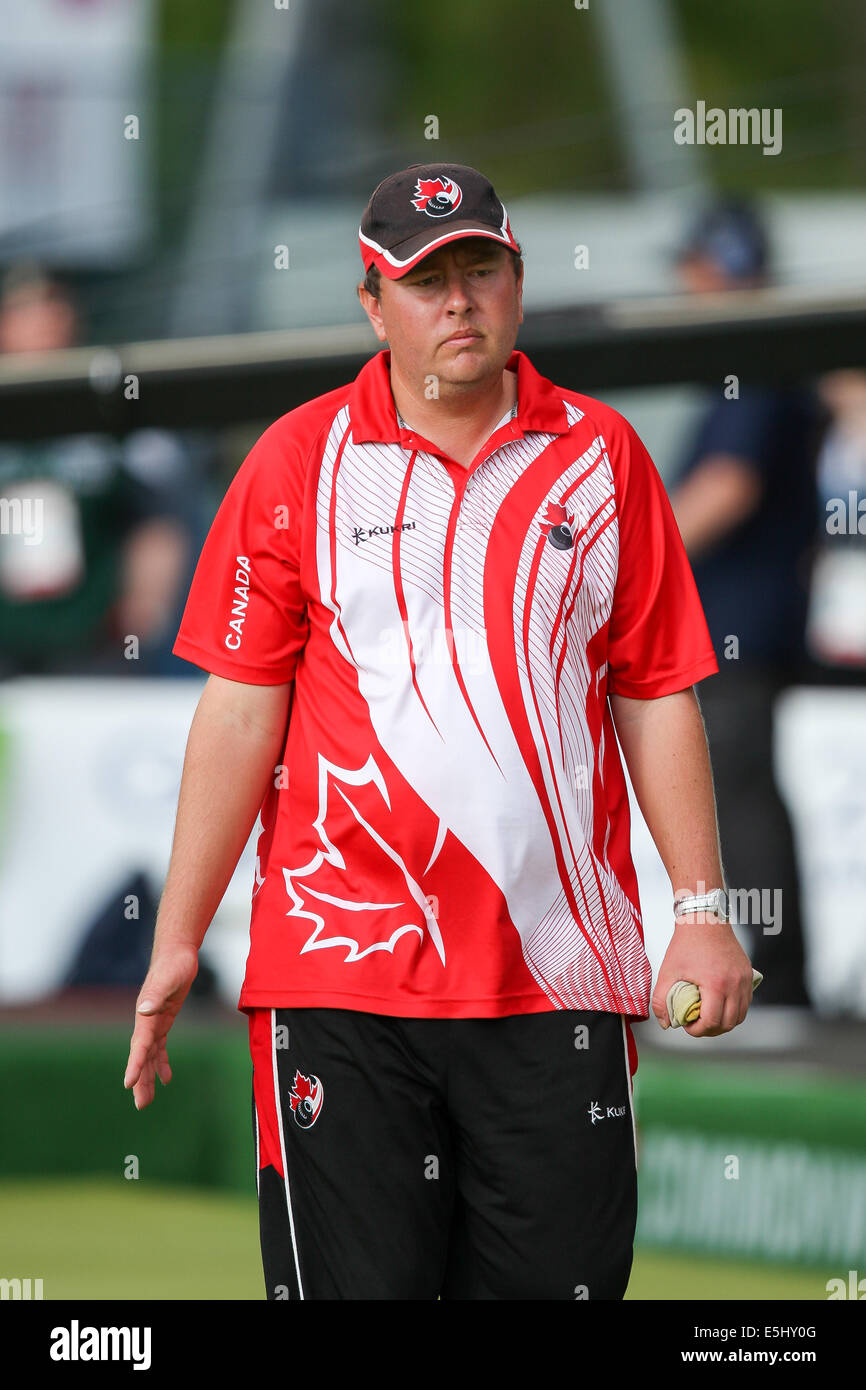 Glasgow, Scotland. 01st Aug, 2014. Glasgow Commonwealth Games. Day 9. Kelvingrove Lawn Bowls Centre. Mens Lawn Bowls Singles Finals. Scotland versus Canada. Gold Medal Match. Canada's Ryan Bester. Credit:  Action Plus Sports/Alamy Live News Stock Photo
