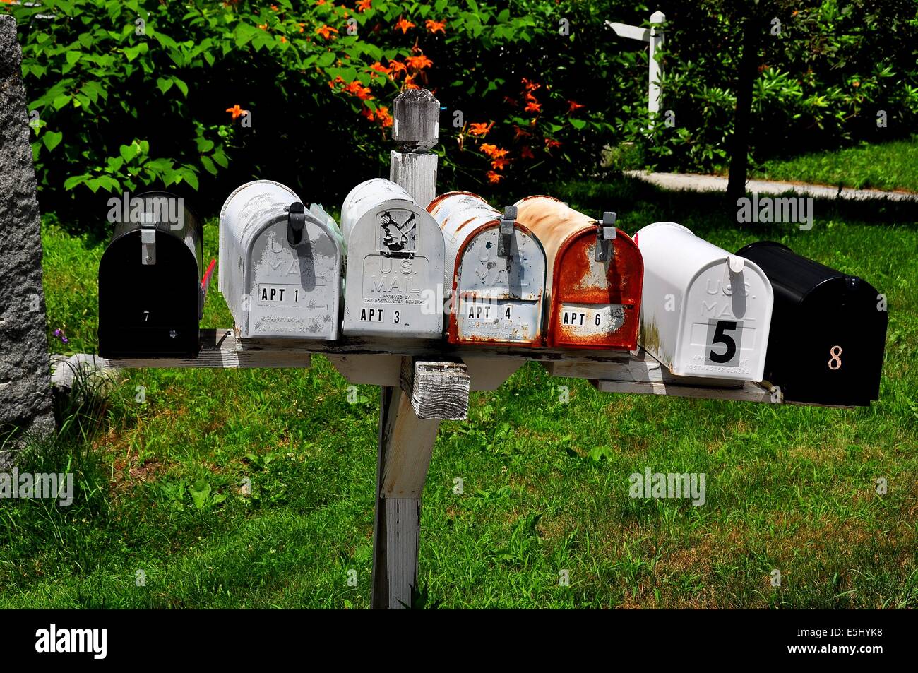 FITZWILLIAM, NEW HAMPSHIRE A row of rural USPS mail boxes stands on a