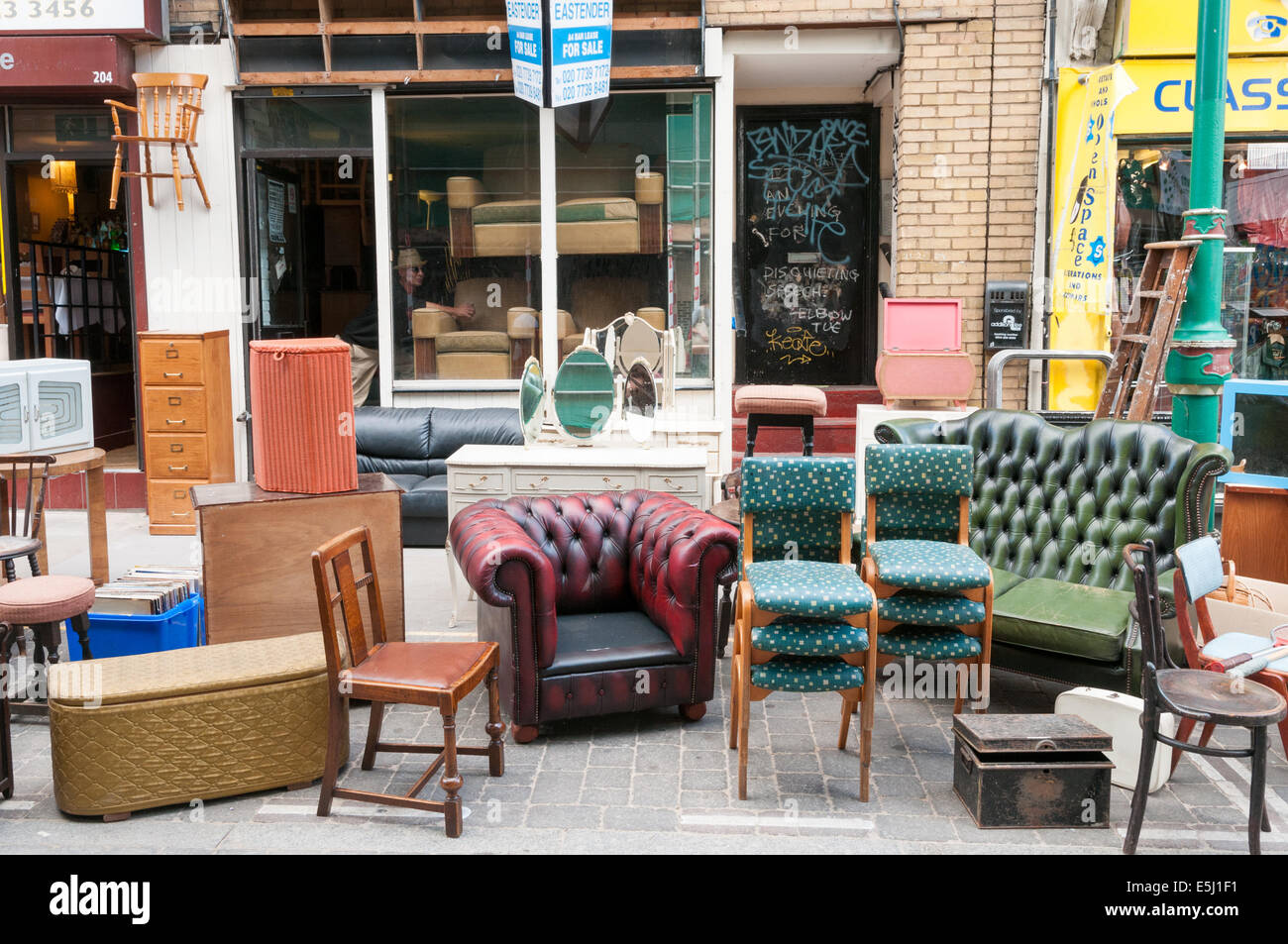 Second hand used furniture for sale on Brick Lane, Tower Hamlets