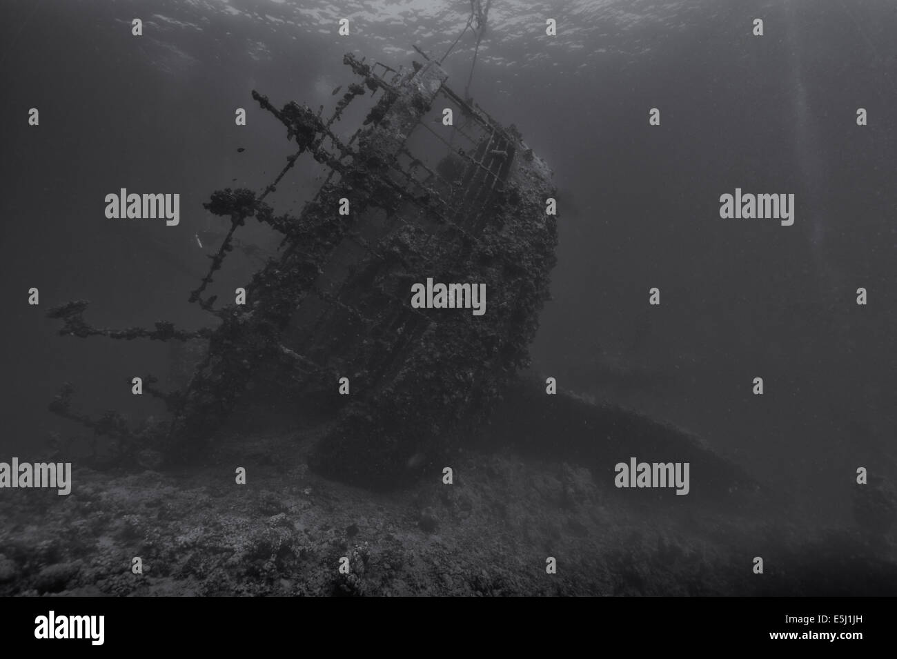 Shipwreck Umbria sunk on Wingate reef in the Red Sea off Sudan coast Stock Photo