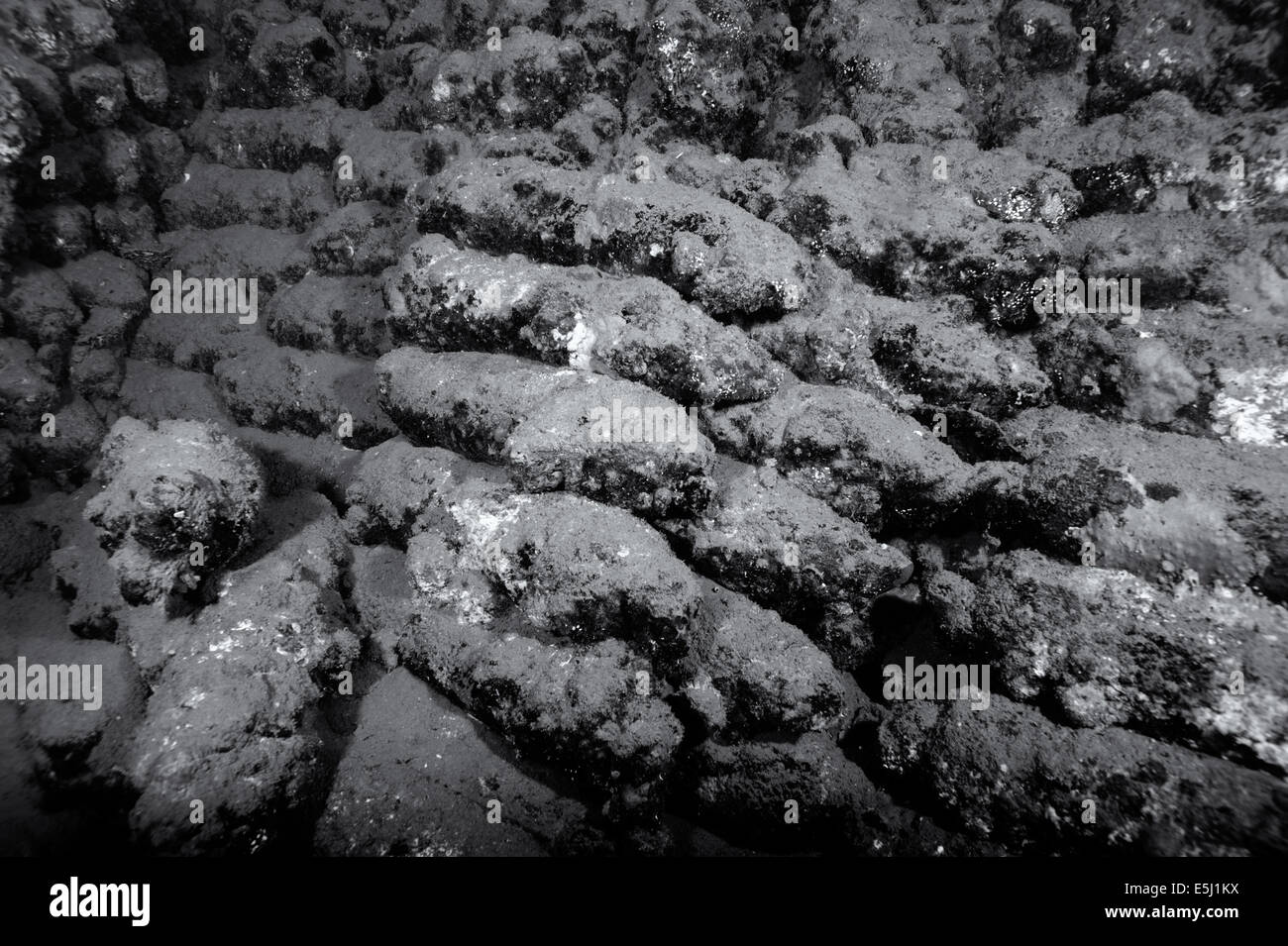 Bombs inside the holds of the shipwreck Umbria sunk on Wingate reef in the Red Sea off Sudan coast Stock Photo