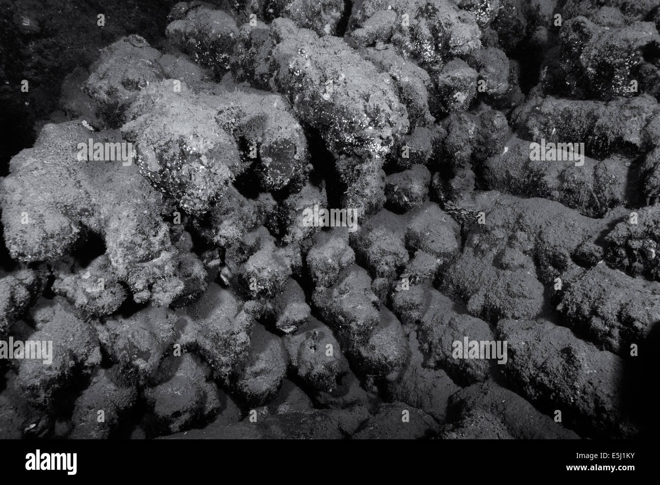 Bombs inside the holds of the shipwreck Umbria sunk on Wingate reef in the Red Sea off Sudan coast Stock Photo