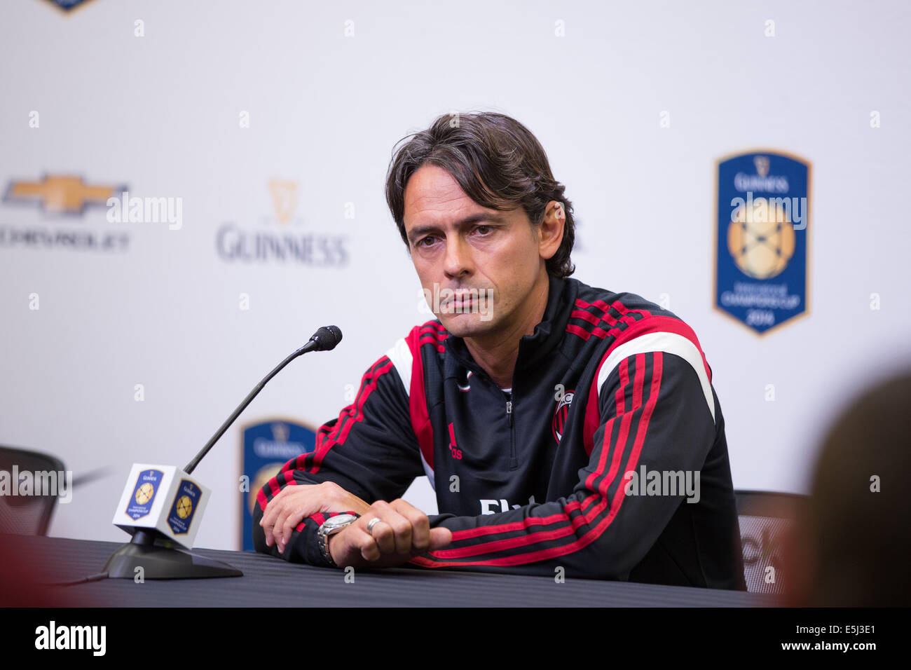 Charlotte, North Carolina, USA. 1st Aug, 2014. AC Milan Manager FILIPPO INZAGHI during a press conference for the 2014 Guinness International Champions Cup match between AC Milan and Liverpool at Bank of America Stadium in Charlotte, NC. Credit:  Jason Walle/ZUMA Wire/Alamy Live News Stock Photo