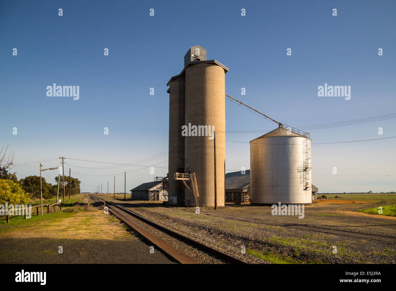 The grain silos by the railway line at Serviceton, Victoria, Australia