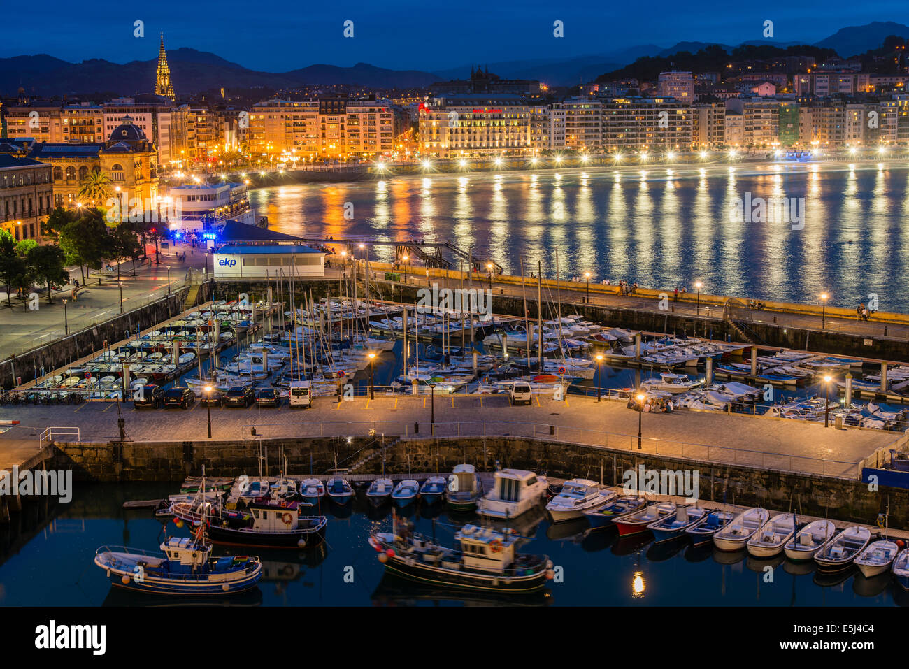 Night city skyline, Donostia or San Sebastian, Gipuzkoa, Basque Country, Spain Stock Photo