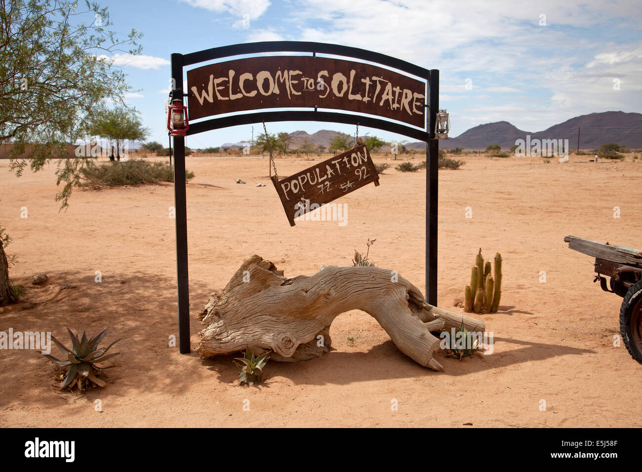welcome to Solitaire sign in the desert of  Namibia, Africa Stock Photo