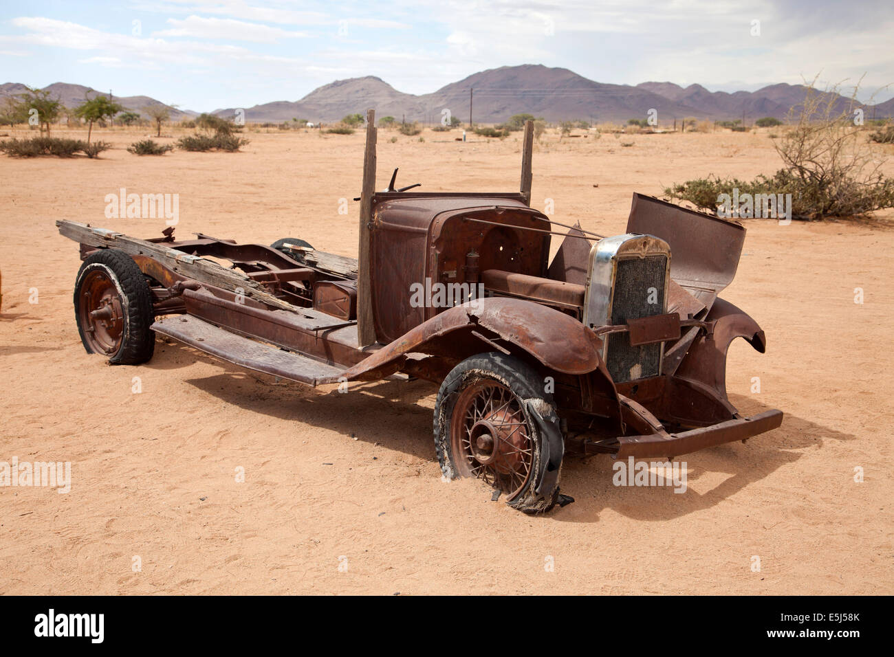 car wreck in the desert of Solitaire, Namibia, Africa Stock Photo