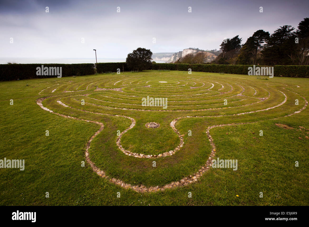 UK England, Devon, Seaton, West Walk, Cliff Field, 2005 spiral labyrinth Stock Photo