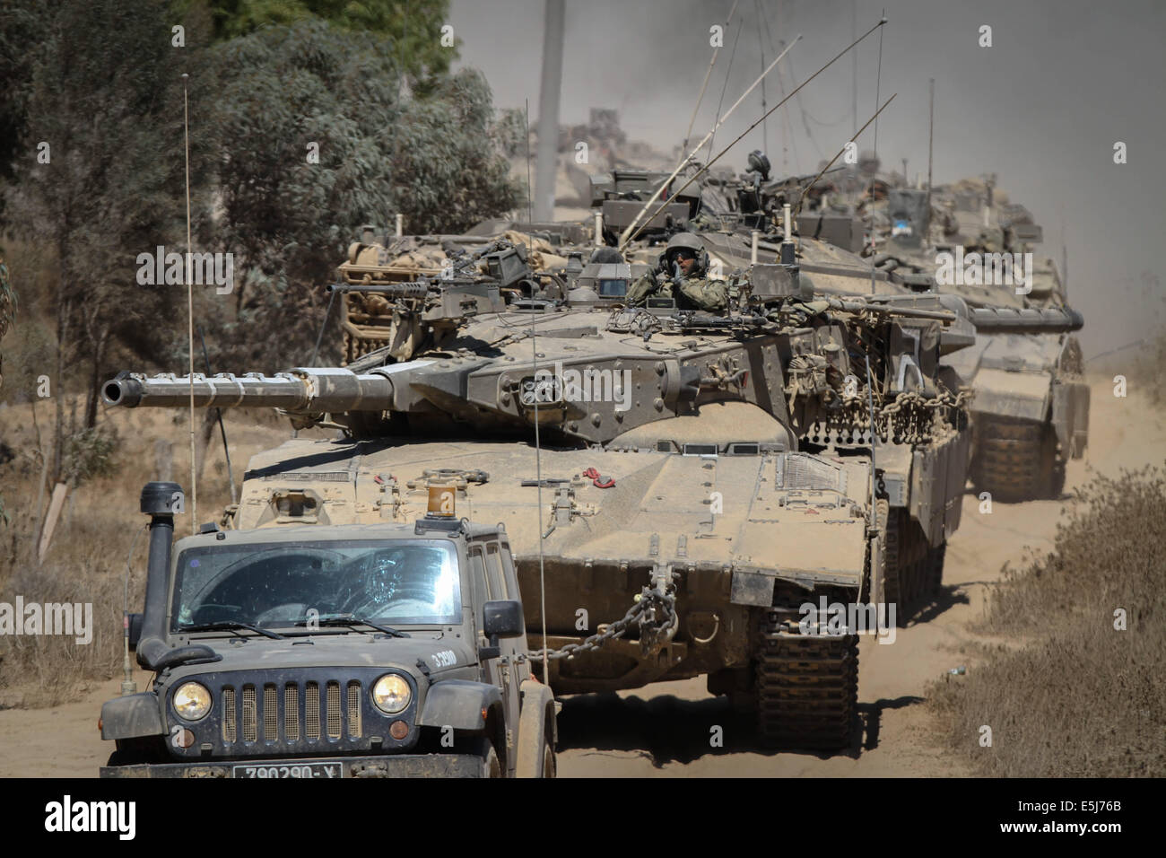 Gaza Border. 1st Aug, 2014. Israeli Merkava Tanks Run In Southern ...