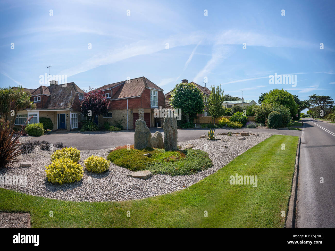 Modern standing stones in a posh suburb between Worthing and Littlehampton, West Sussex, UK Stock Photo