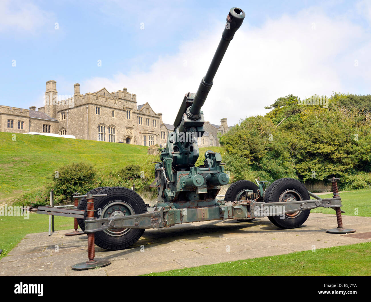 Vickers designed QF 3.7 inch mobile anti aircraft gun at Dover Castle, Kent, England, UK. Stock Photo