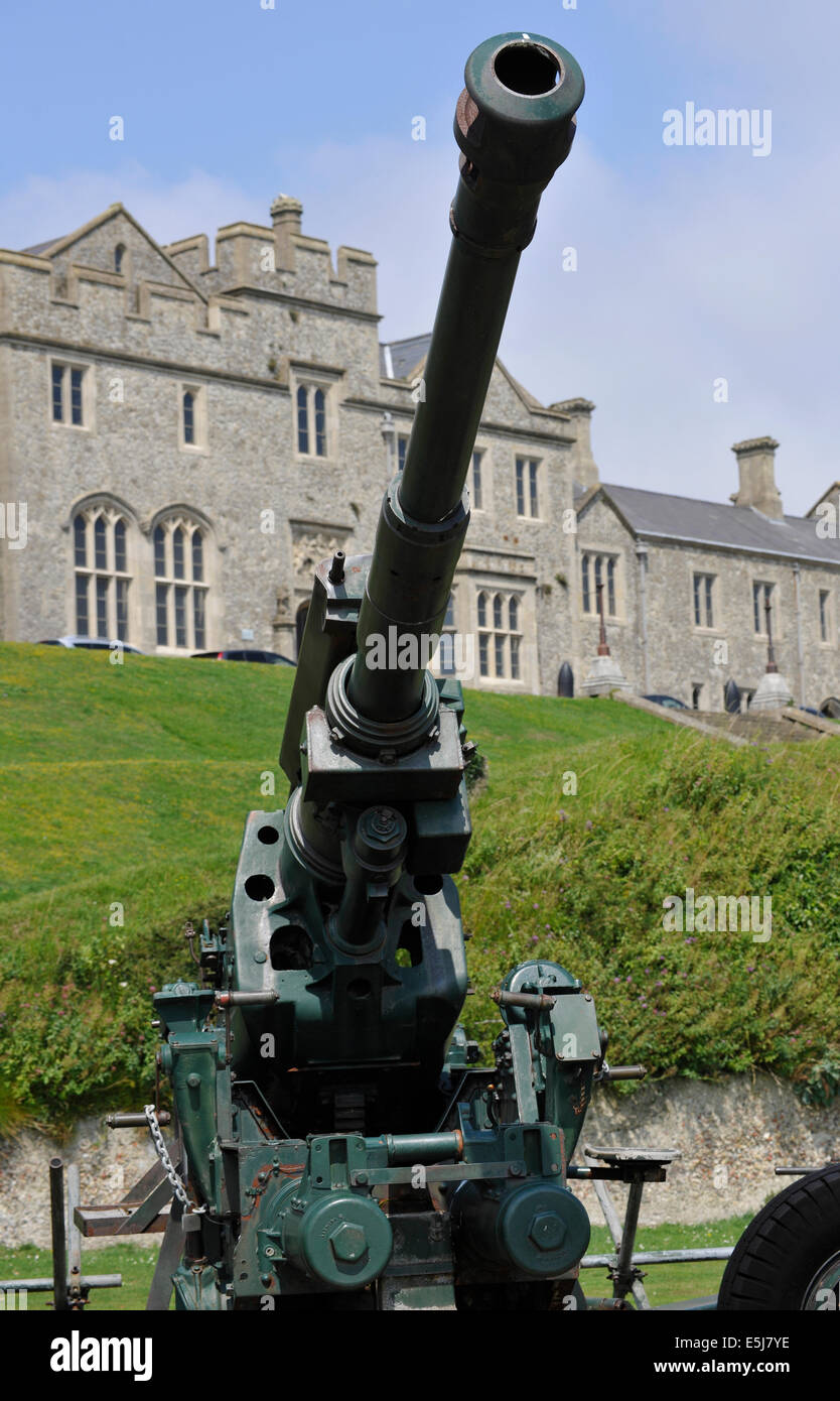 .Vickers 3.7 inch mobile anti aircraft gun at Dover Castle, Kent, England, UK. Stock Photo