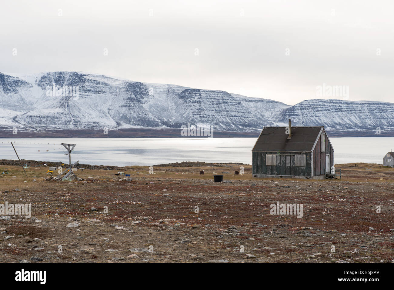 Old house in Kangerluk, a small settlement in western Greenland with around 30 inhabitants on Disko Island Stock Photo