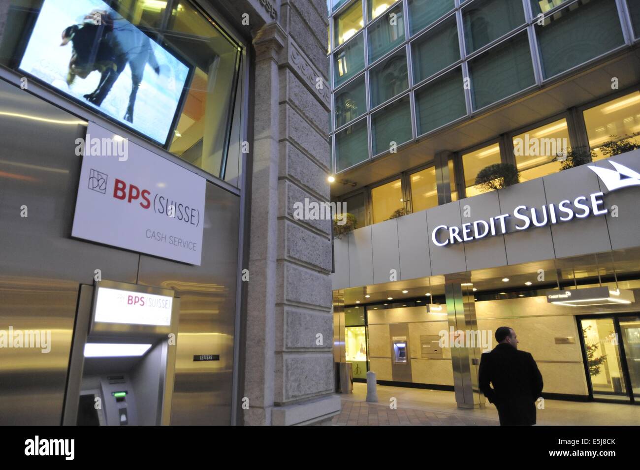 banks in Lugano, Switzerland, Credit Suisse and BPS Banks headquarters Stock Photo