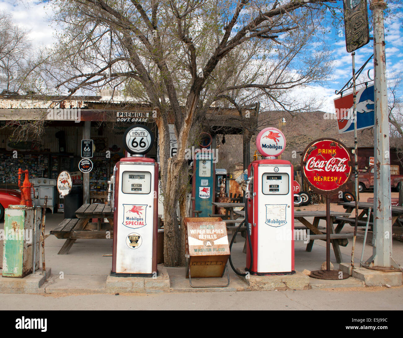 The Hackberry General Store in Arizona is a nostalgic stop on old Route 66, filled with vintage Americana, classic cars, and quirky roadside charm. Stock Photo