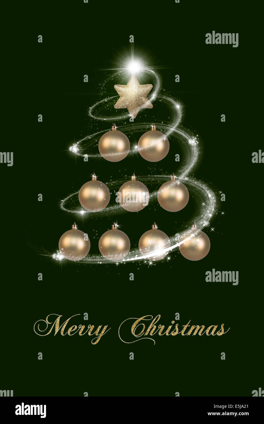 Elegant Christmas tree made with gold balls over Green background Stock ...