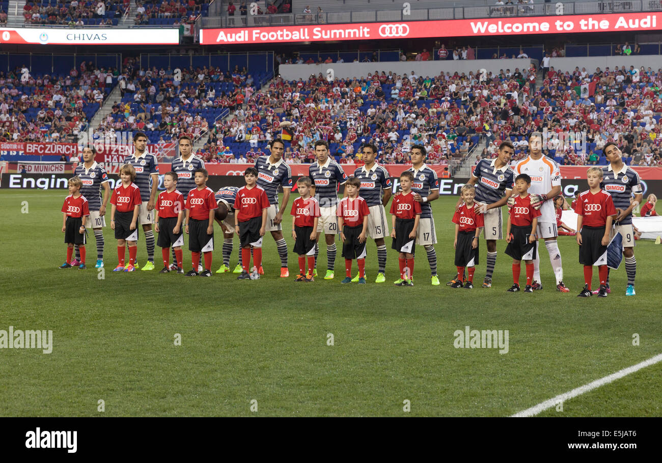 Harrison, NJ - JULY 31, 2014: Team CD Gaudalajara Chaves poses before friendly match against FC Bayern Munich at Red Bull Arena Stock Photo