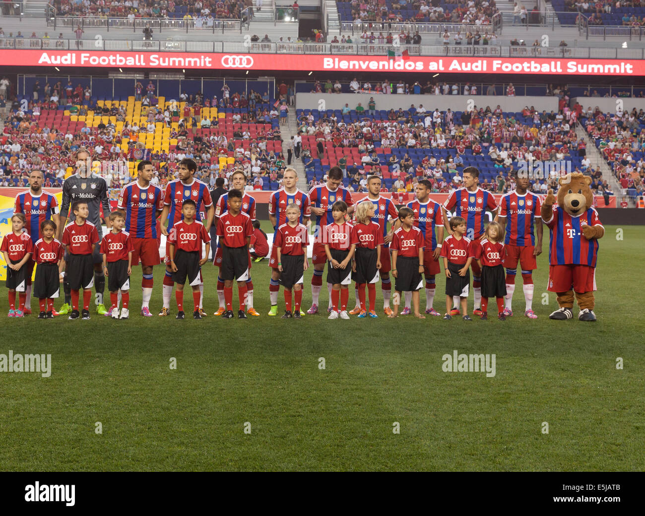 Harrison, NJ - JULY 31, 2014: Team FC Bayern Munich poses before friendly match against CD Guadalajara at Red Bull Arena Stock Photo