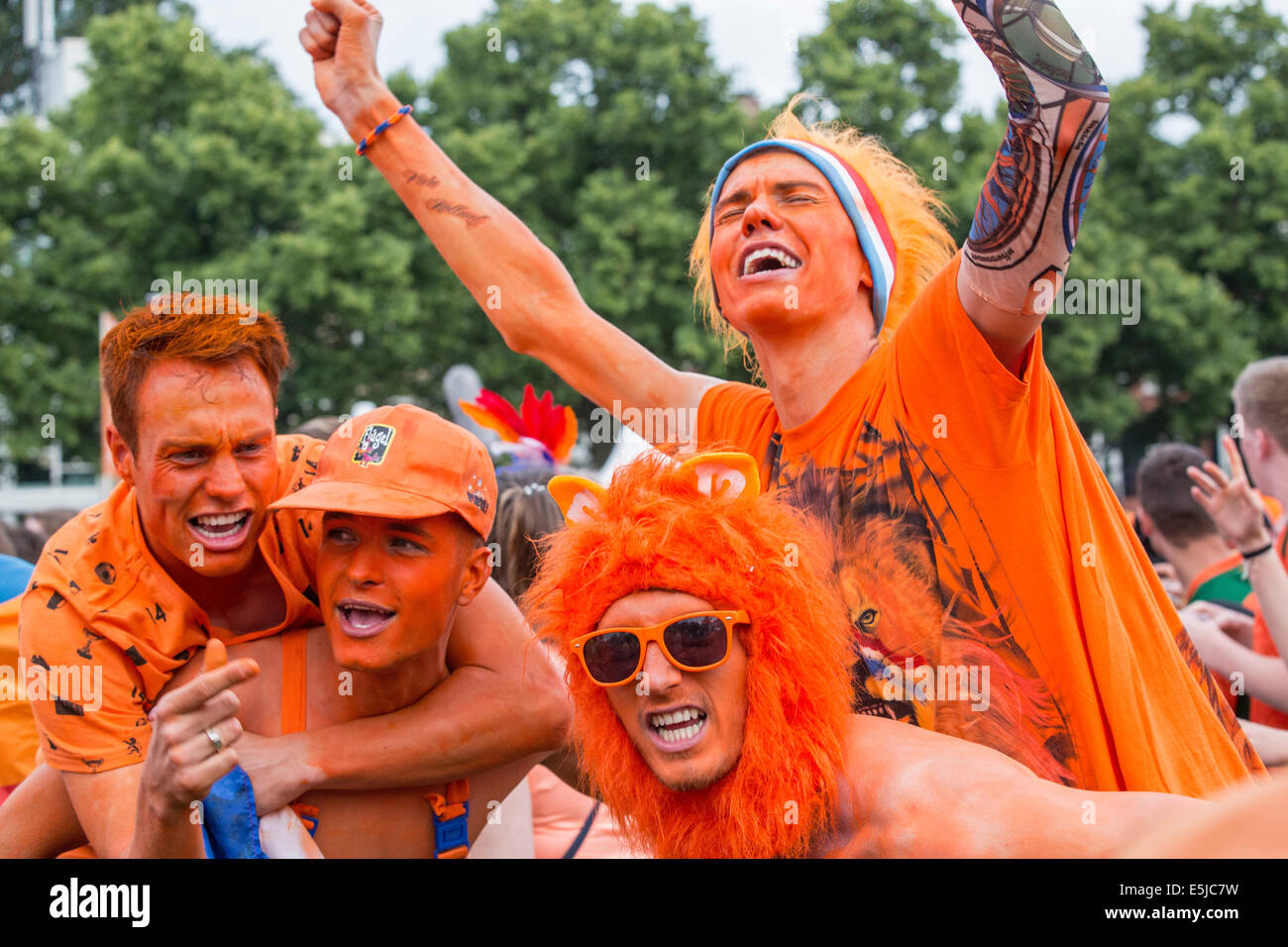 Netherlands, Amsterdam, World Cup Football. Spain. Museumplein. Supporters gathering together. Stock Photo