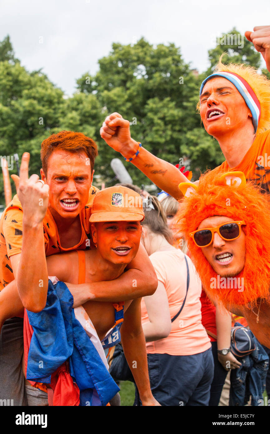 Netherlands, Amsterdam, World Cup Football. Spain. Museumplein. Supporters gathering together. Stock Photo