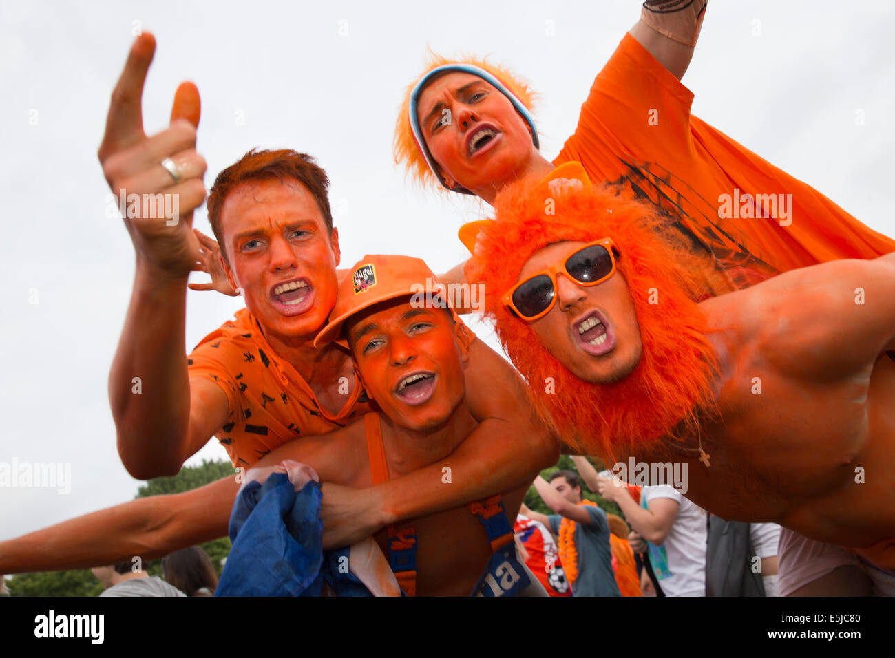 Netherlands, Amsterdam, World Cup Football. Spain. Museumplein. Supporters gathering together. Stock Photo