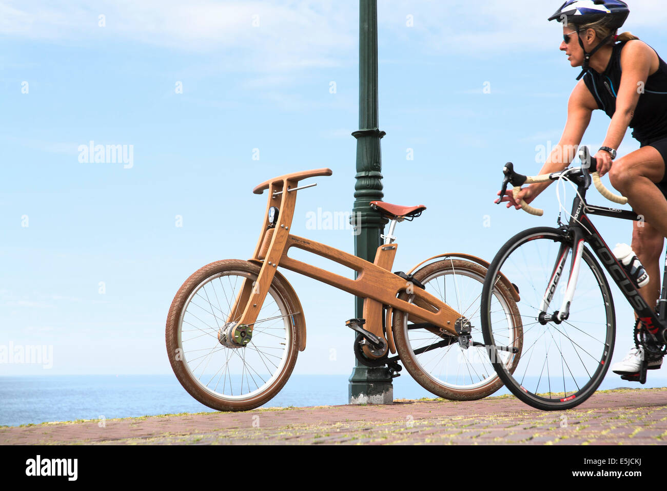 Netherlands, Urk, Bough Bike. The Dutch Design wooden bike is a creation of Jan Gunneweg Stock Photo
