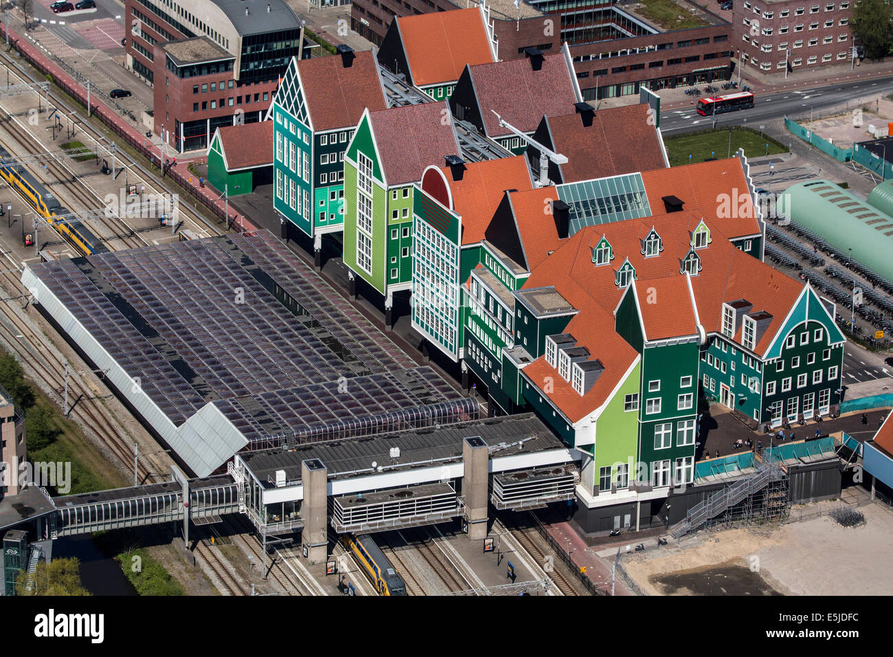 The Netherlands, Zaandam, Central Station and town hall. Typical Dutch