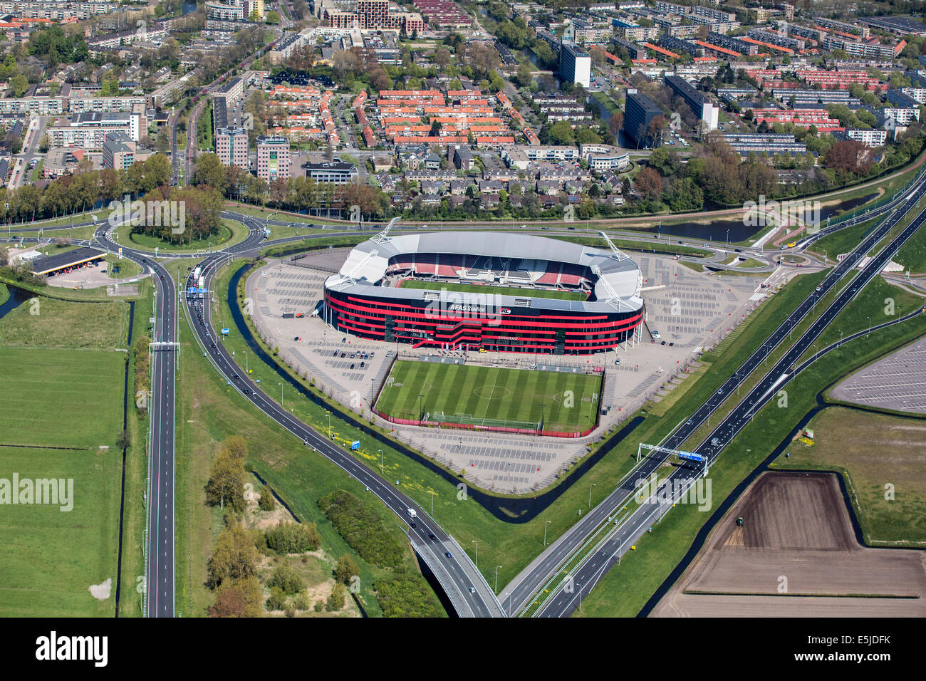 Netherlands, Zaandam, Football stadium of AZ football club. aerial Stock Photo