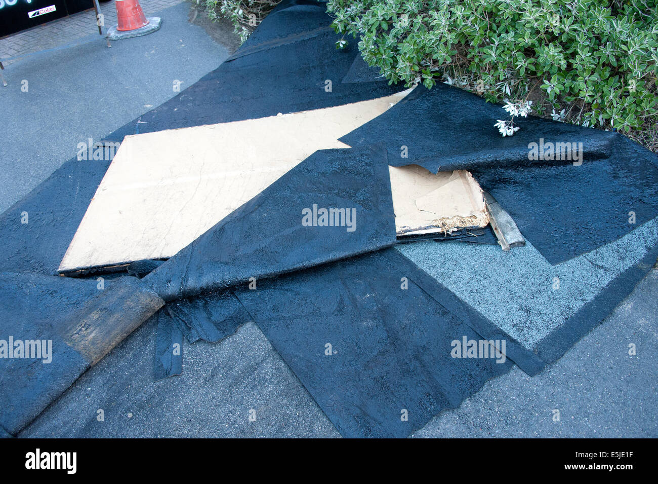 Roof storm Damage Slates blown off insurance claim Stock Photo