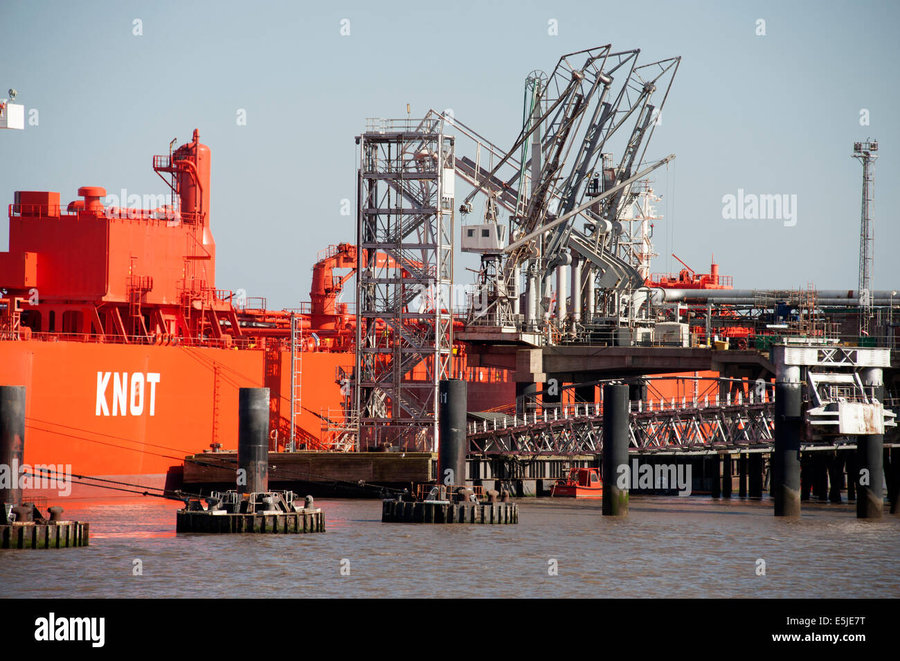 Oil Tanker Huge Unloading Cargo Oil Refinery Stock Photo