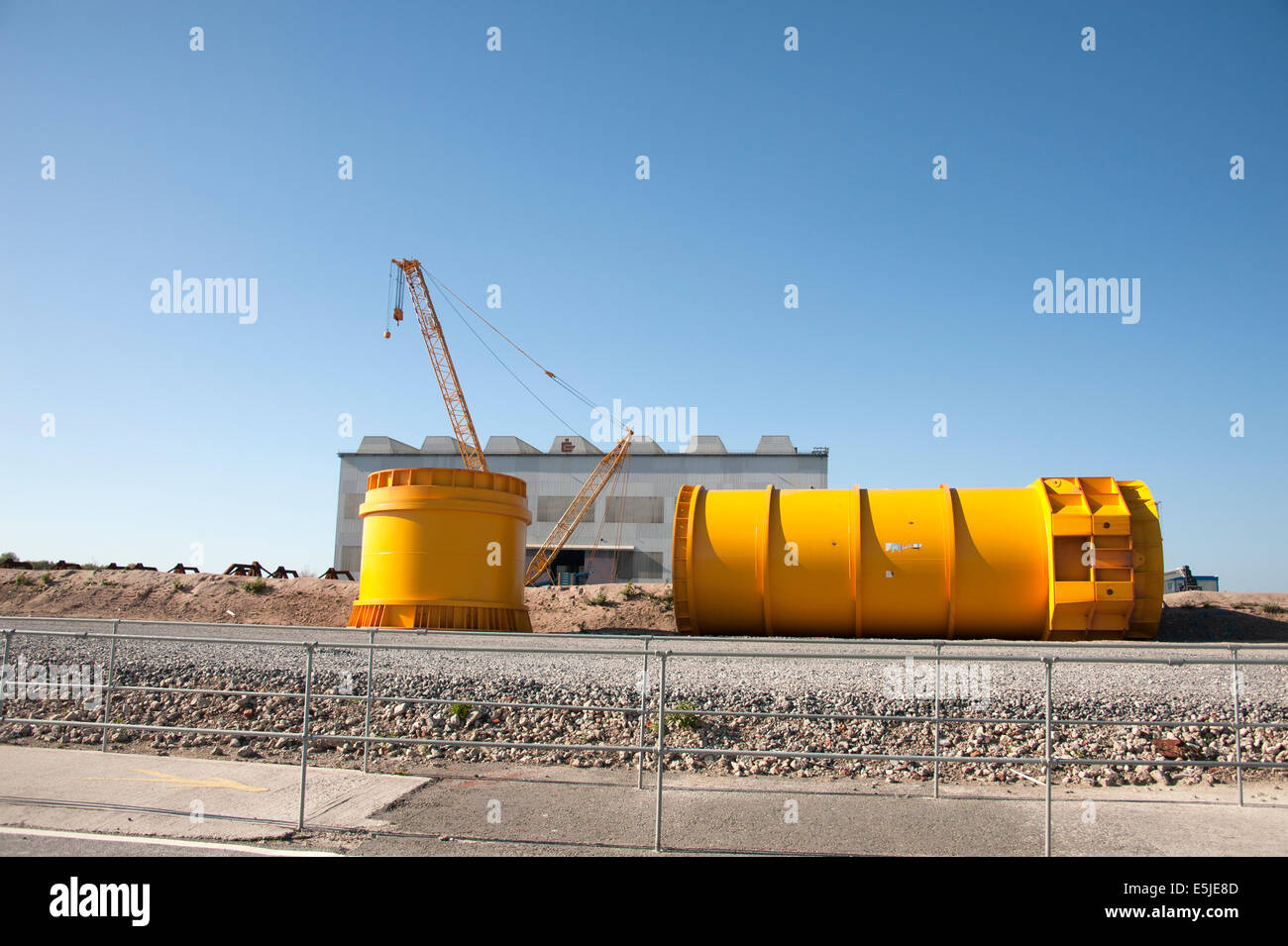 Large Huge Steel Wind Turbine Sea Ocean Base Pile Stock Photo