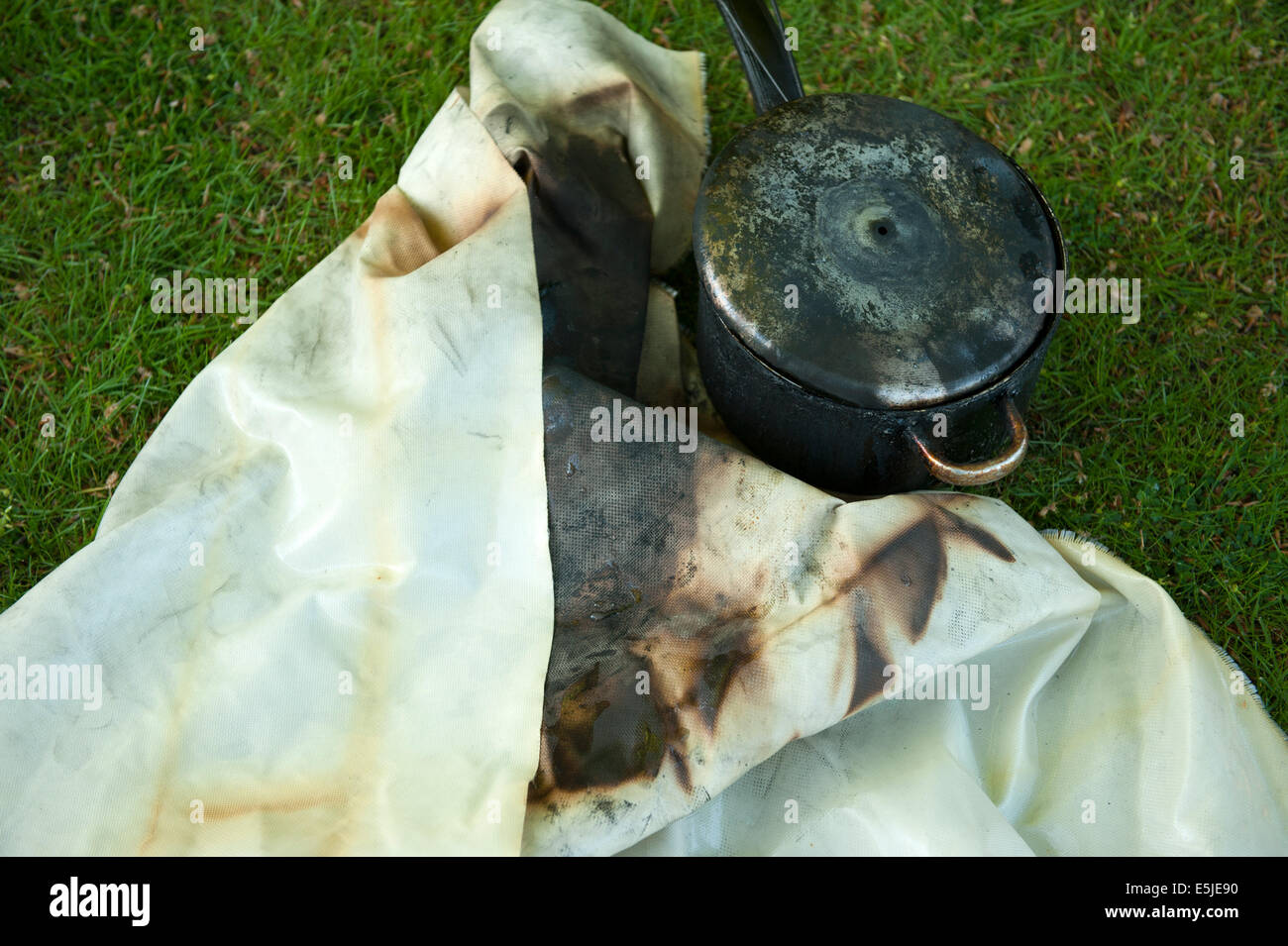 Fire Blanket Smother Chip Pan Fire Burnt Kitchen Stock Photo Alamy