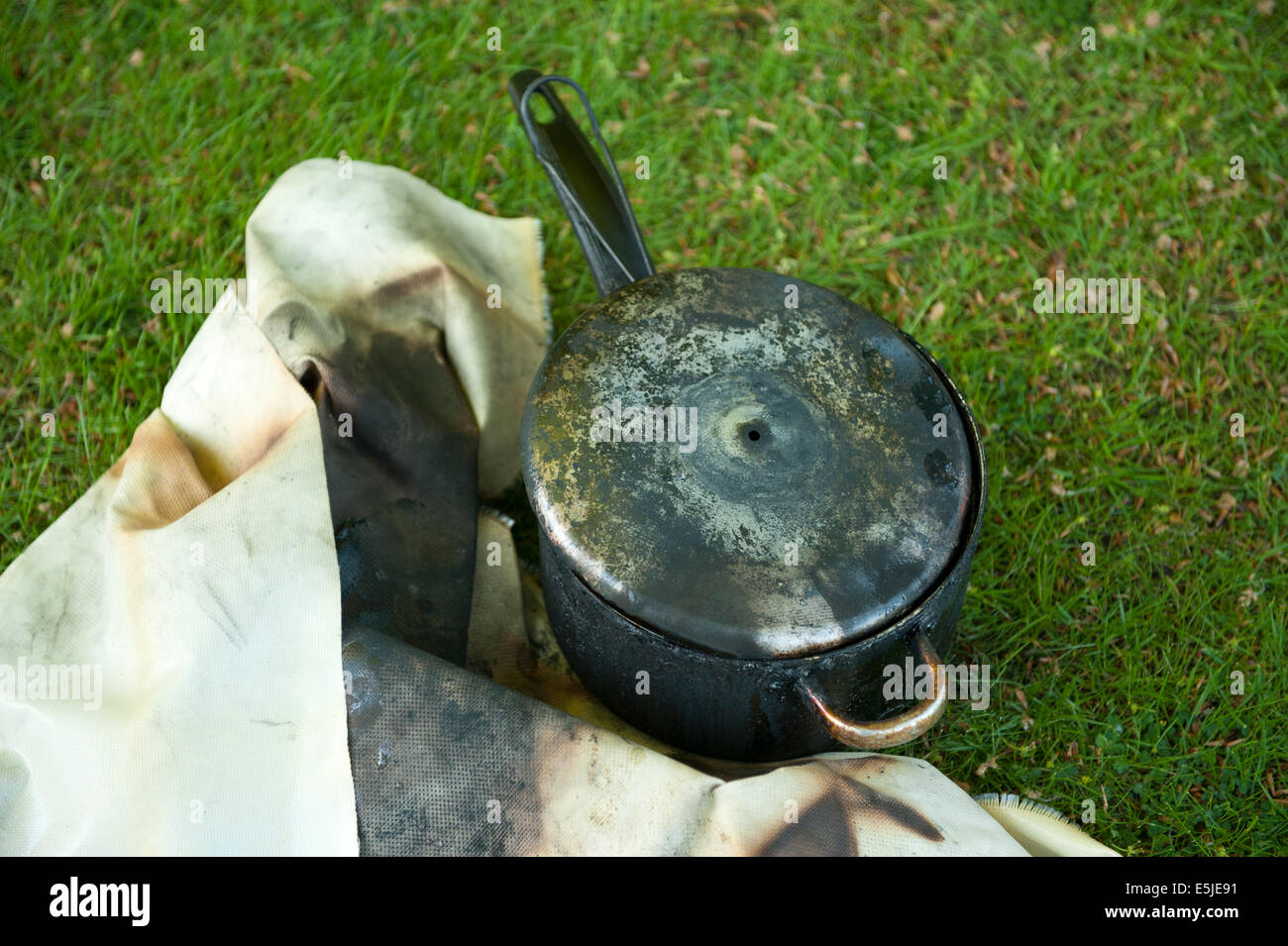 Fire Blanket Smother Chip Pan Fire Burnt Kitchen Stock Photo Alamy