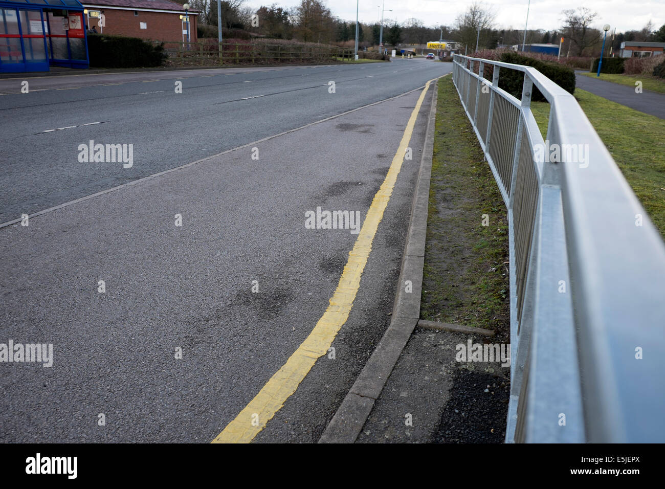 Empty Road Layby Railing Single Yellow Line Cold Stock Photo