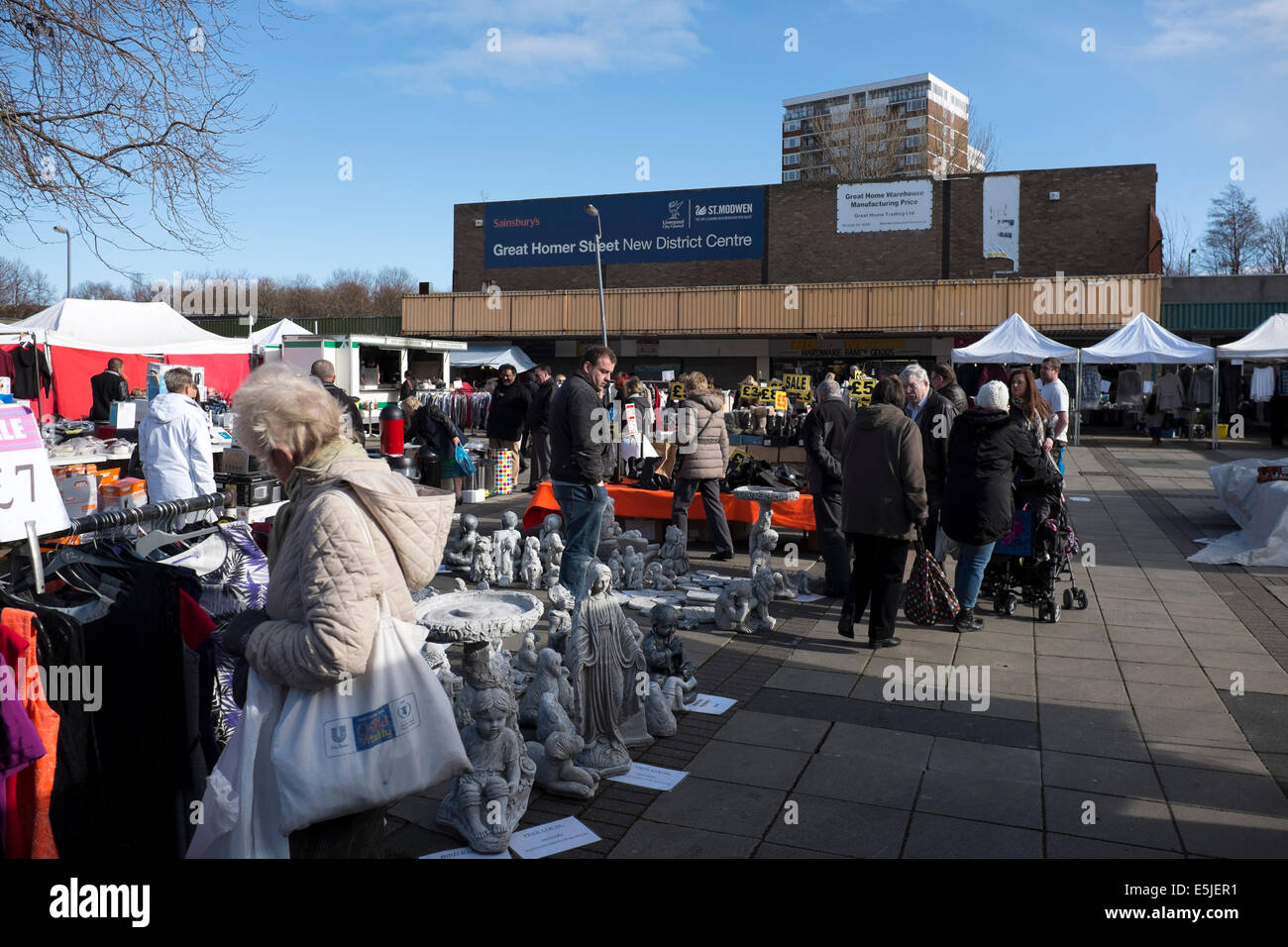 Outdoor Street Market Sunny day Winter Cold Bright Stock Photo