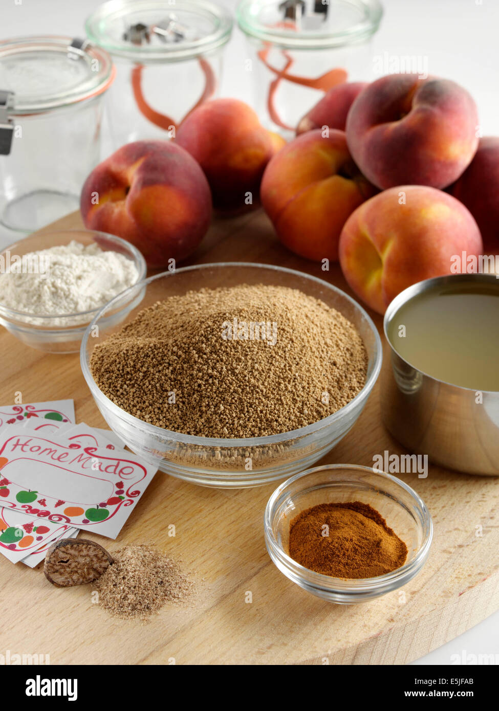 Spiced peach jam ingredients Stock Photo