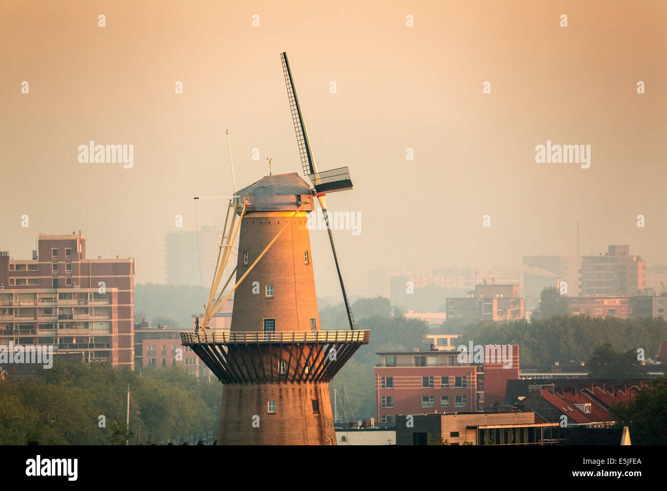 Netherlands, Rotterdam, Windmill of Schiedam. Sunrise Stock Photo