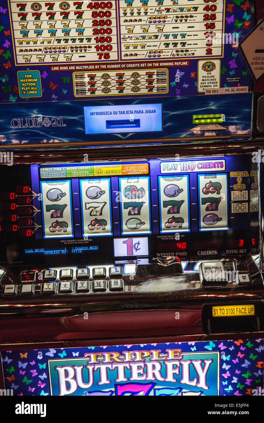 Netherlands, Rotterdam, Casino on cruise ship MS Rotterdam. Slot machine Stock Photo