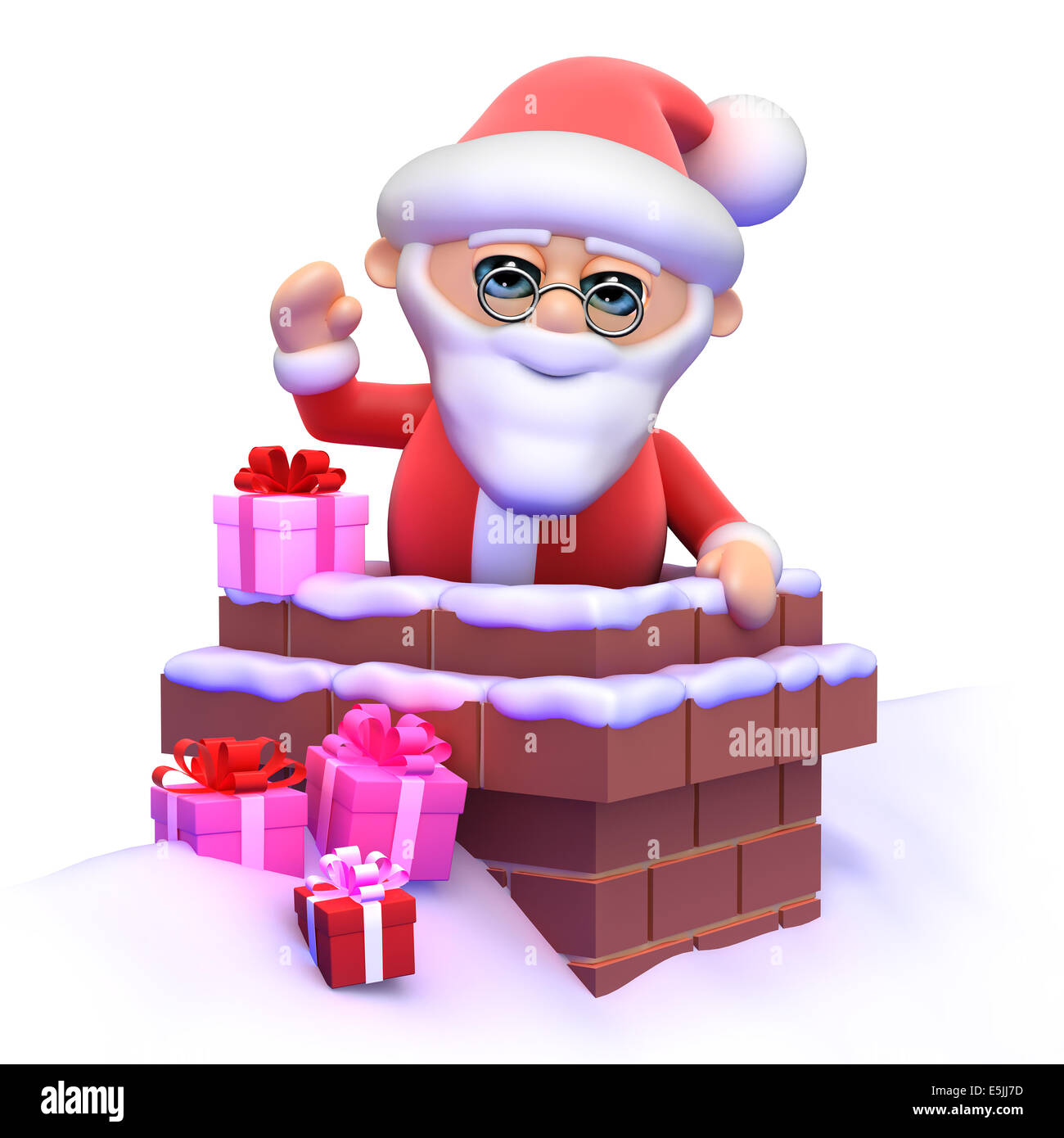 3d render of Santa Claus waving from a chimney pot Stock Photo - Alamy
