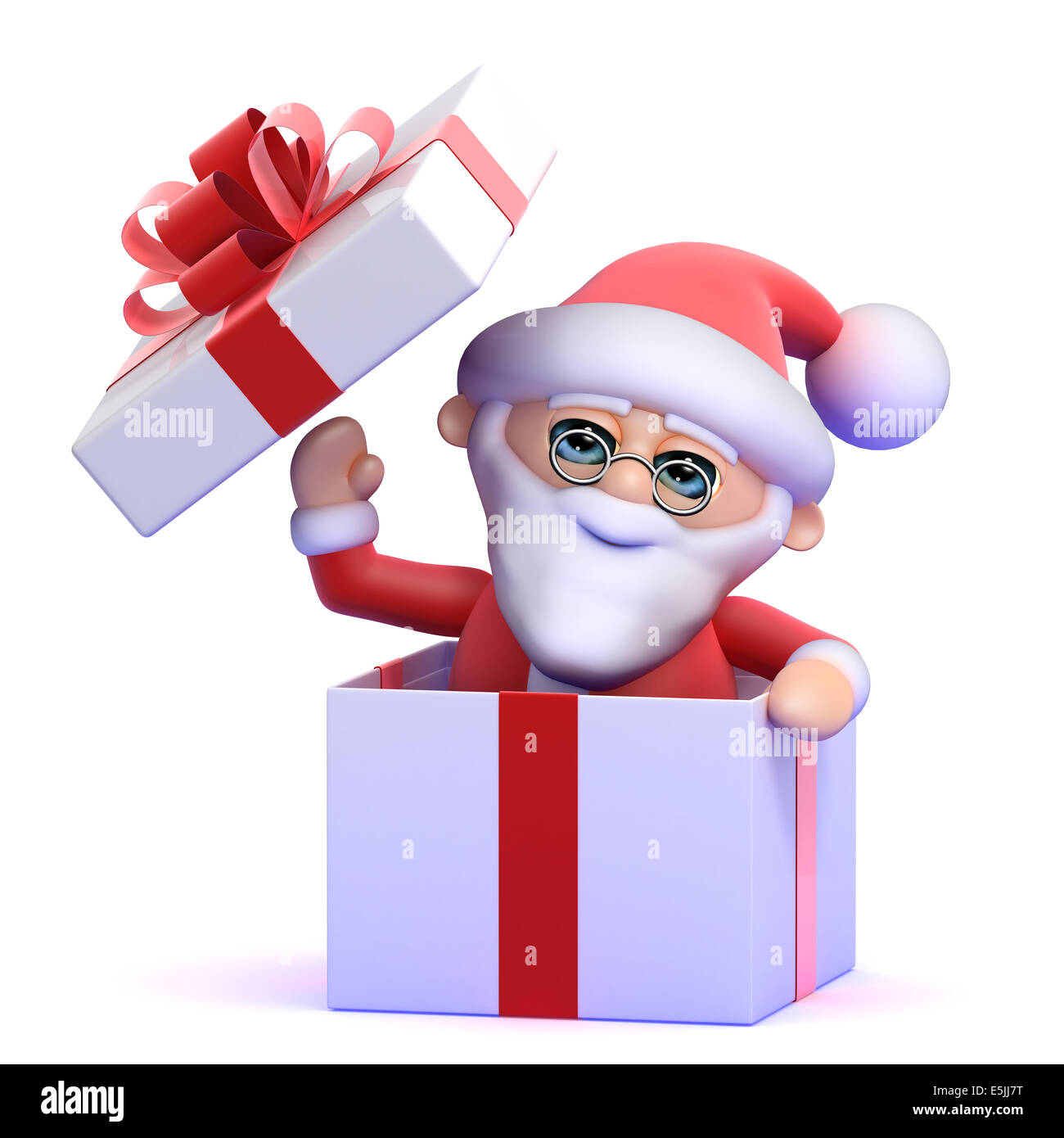 3d render of Santa Claus coming out of a Christmas gift box Stock Photo ...
