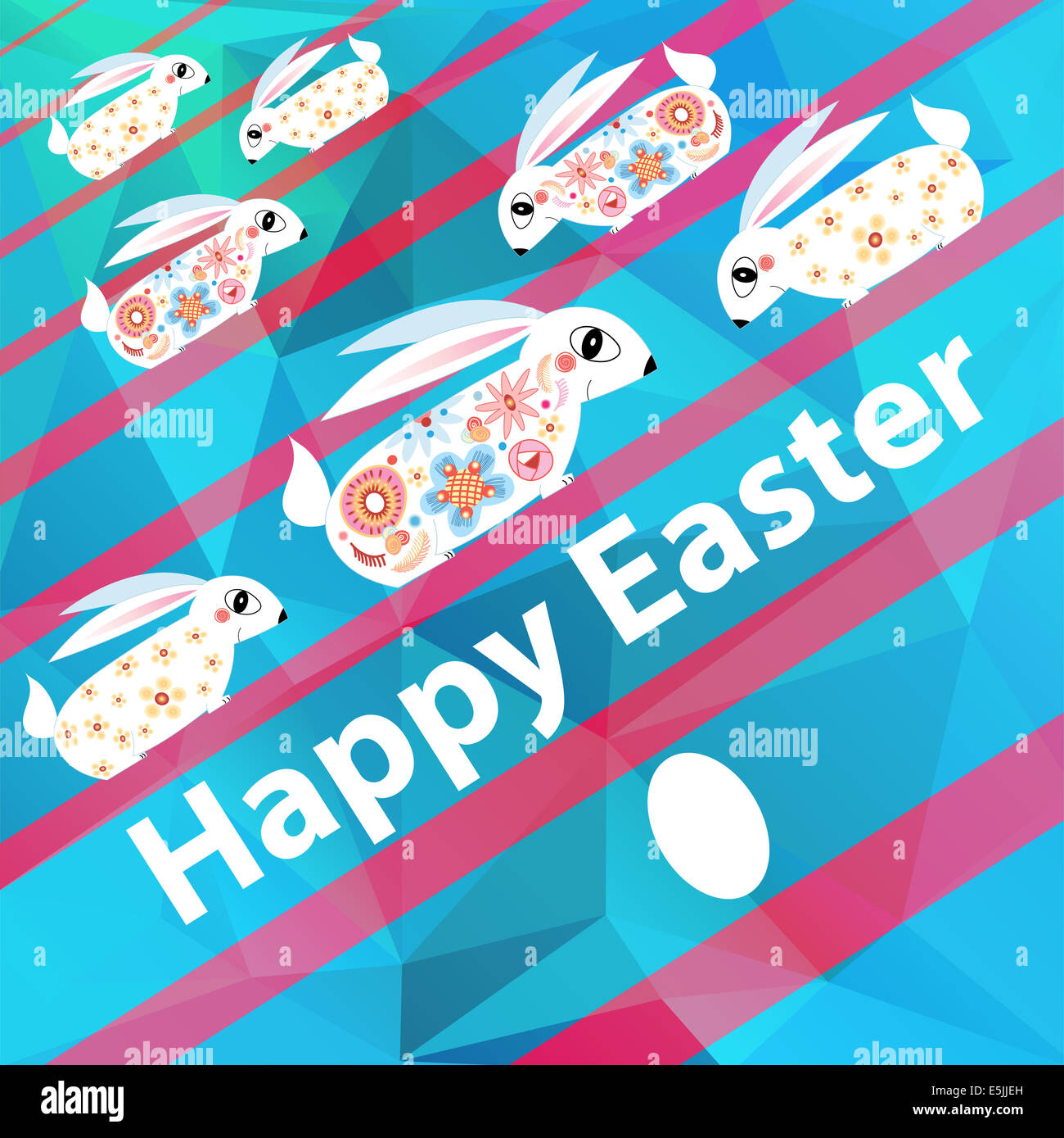 Easter bright festive card with cheerful rabbits on strips Stock Photo