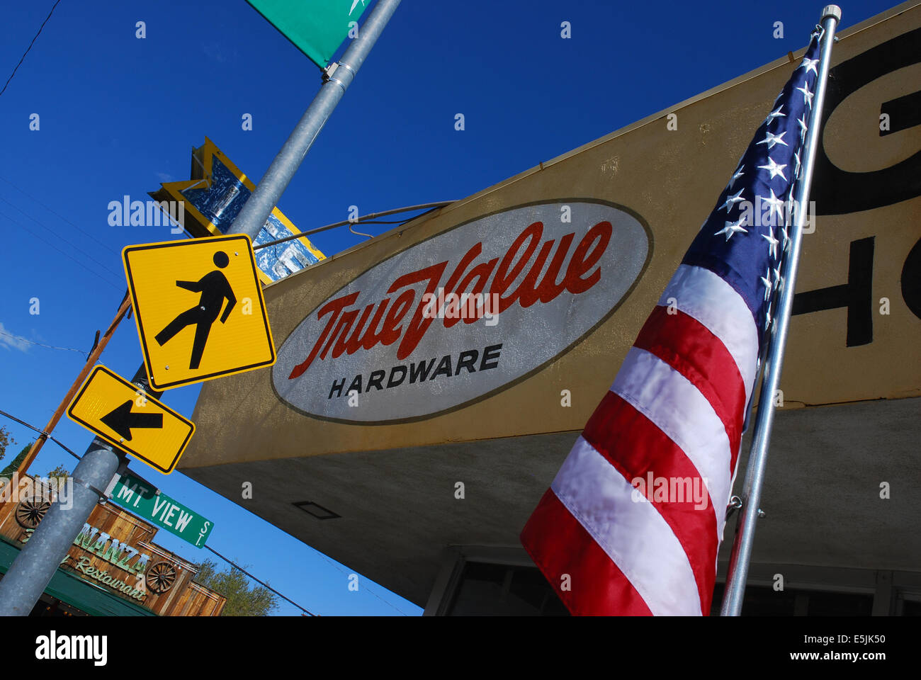 Store signs, Lone Pine, California Stock Photo
