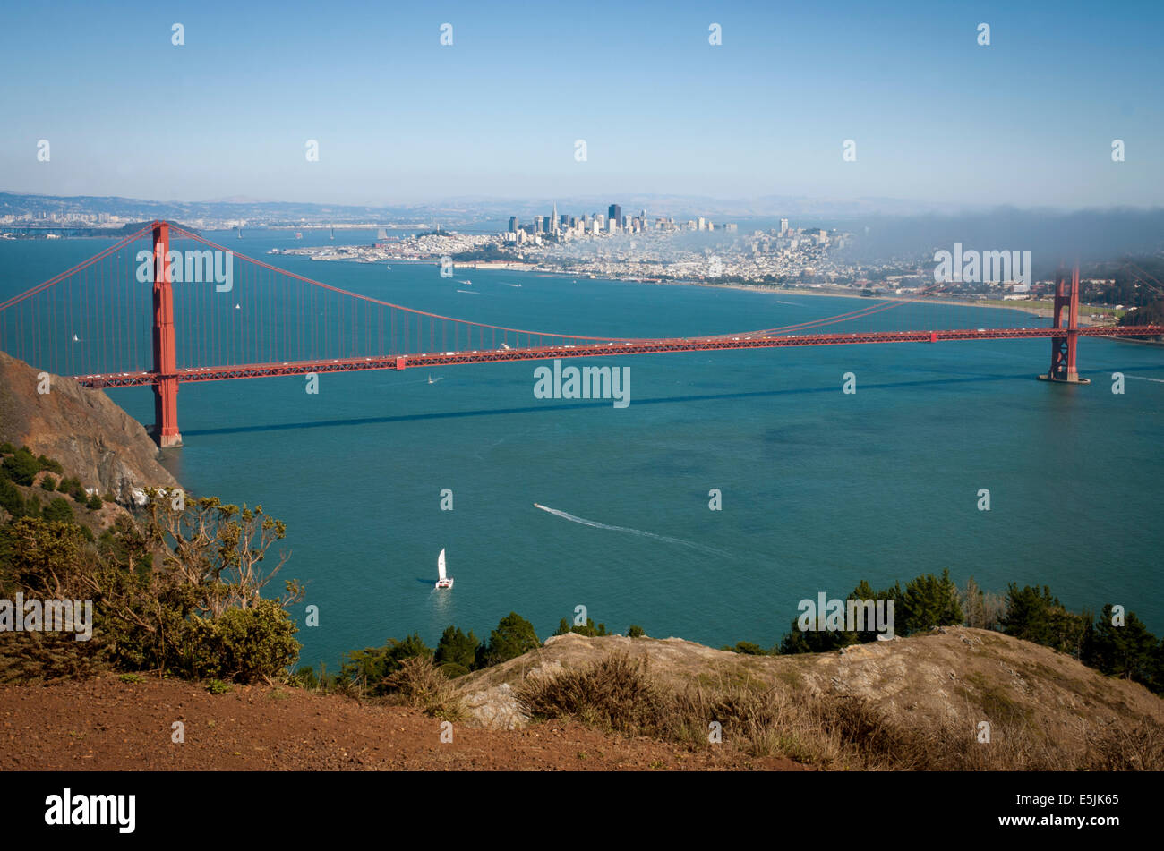 View of San Francisco and Golden Gate Bridge from Golden Gate National Recreation area Stock Photo