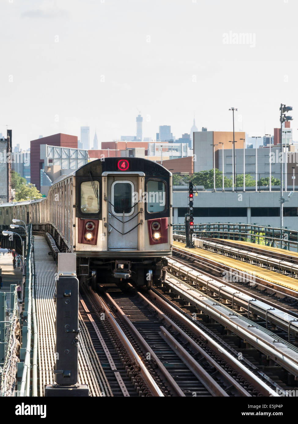 4 passenger train, Subway Tracks, The Bronx, NYC Stock Photo