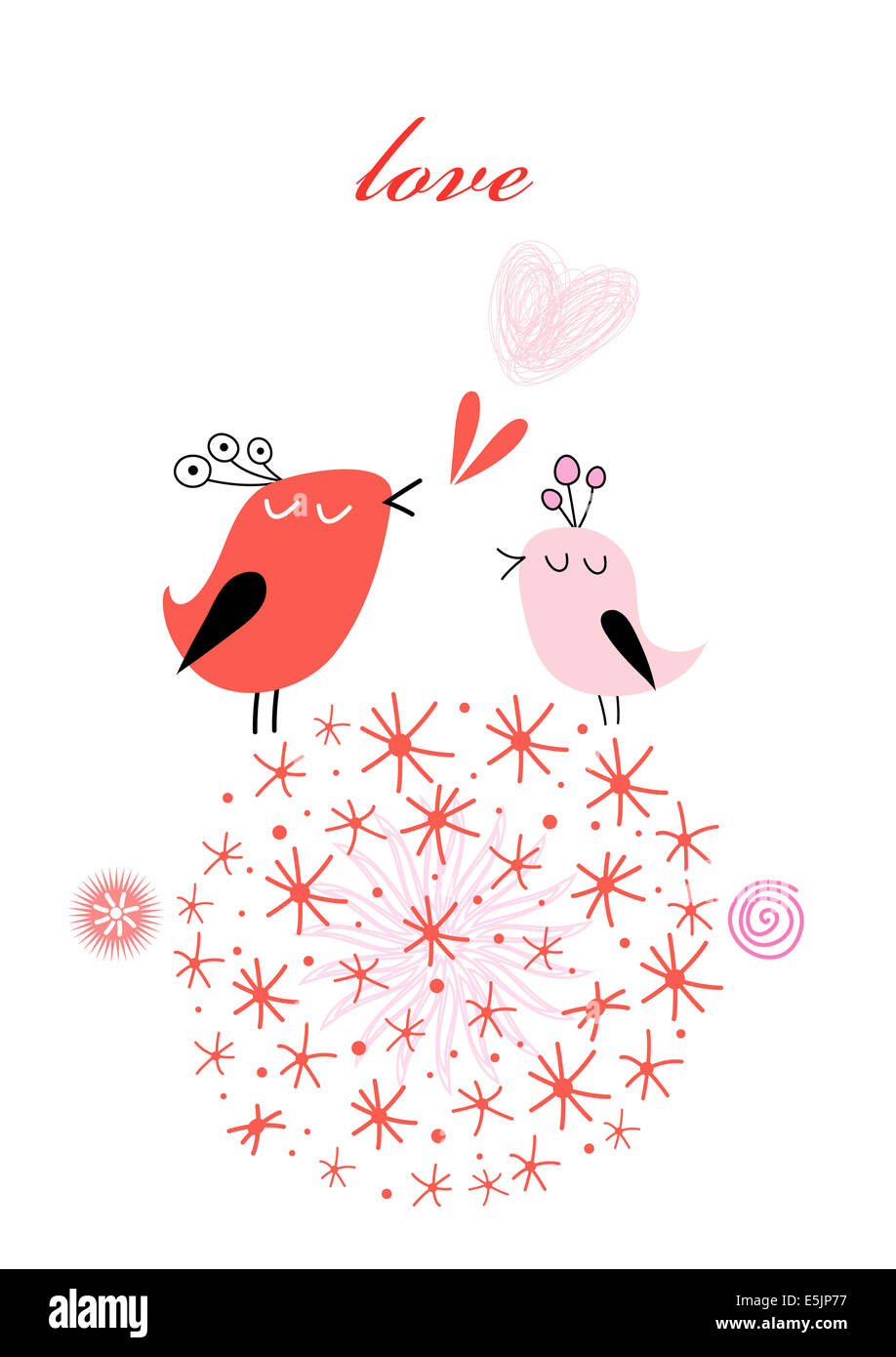 seamless graphic floral pattern with birds in love on a blue background ...